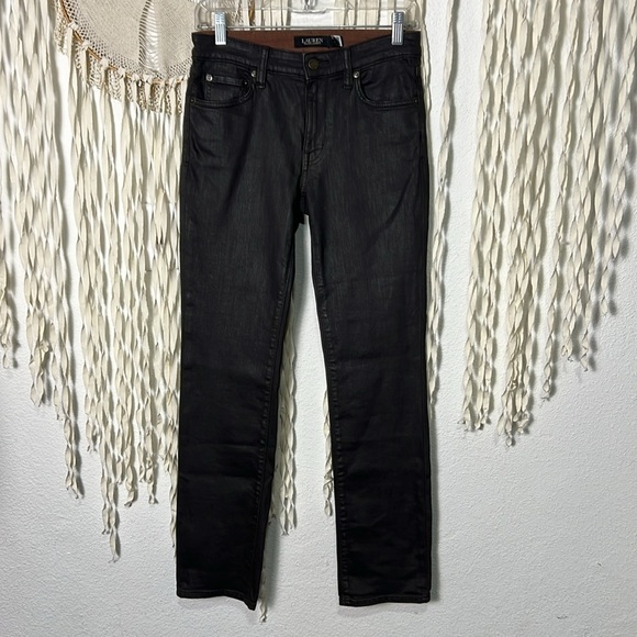 Lauren Ralph Lauren Chocolate Brown Waxed Tapered Leg Jeans Size 2 - Picture 1 of 10